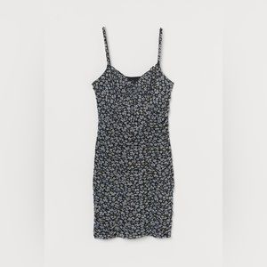 H&M black and blue floral draped mini dress